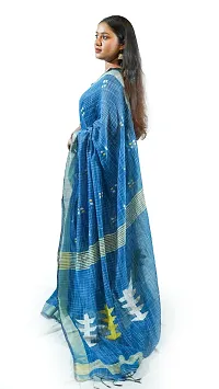 Stylish Sky Blue Pure Cotton Handloom Saree With Blouse Piece Pine Tree Design-thumb3