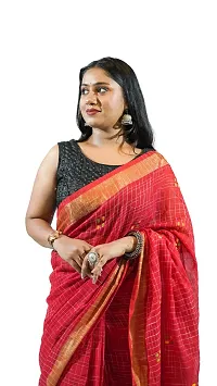 Stylish Red Pure Cotton Handloom Saree With Blouse Piece Pine Tree Design-thumb3