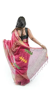 Stylish Rani Pink Pure Cotton Handloom Saree With Blouse Piece Pine Tree Design-thumb2