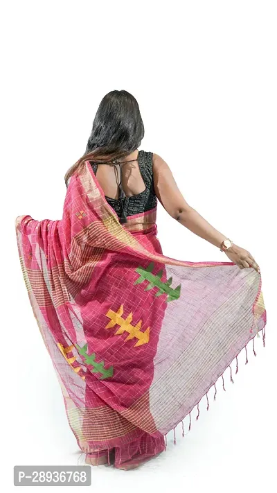 Stylish Rani Pink Pure Cotton Handloom Saree With Blouse Piece Pine Tree Design-thumb3