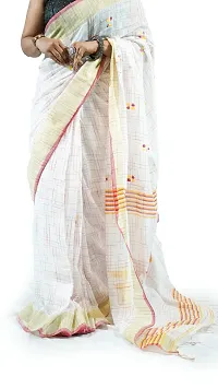 Stylish White Pure Cotton Handloom Saree With Blouse Piece Pine Tree Design-thumb3