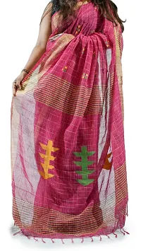 Stylish Rani Pink Pure Cotton Handloom Saree With Blouse Piece Pine Tree Design-thumb3