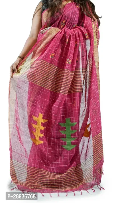 Stylish Rani Pink Pure Cotton Handloom Saree With Blouse Piece Pine Tree Design-thumb4