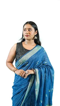 Stylish Sky Blue Pure Cotton Handloom Saree With Blouse Piece Pine Tree Design-thumb1