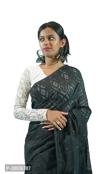 Stylish Black Cotton Soft Dhakai Jamdani Saree With Blouse Piece For Women-thumb4