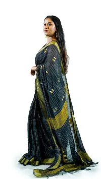 Stylish Black Pure Cotton Handloom Saree With Blouse Piece Pine Tree Design-thumb2