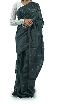 Stylish Black Cotton Soft Dhakai Jamdani Saree With Blouse Piece For Women-thumb1