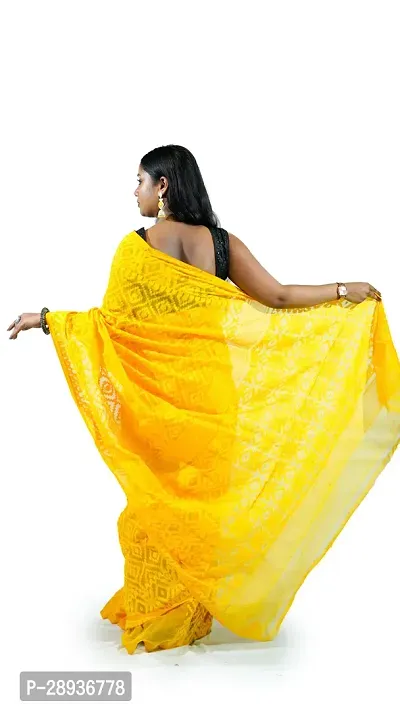 Stylish Yellow Cotton Soft Dhakai Jamdani Saree With Blouse Piece For Women-thumb3