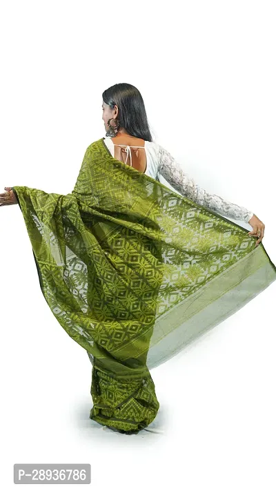 Stylish Pista Green Cotton Soft Dhakai Jamdani Saree With Blouse Piece For Women-thumb4