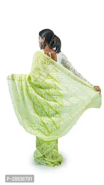 Stylish Light Green With White Cotton Soft Dhakai Jamdani Saree With Blouse Piece For Women-thumb3