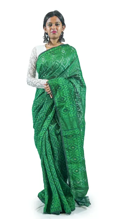 Stylish Deep Soft Dhakai Jamdani Saree With Blouse Piece For Women