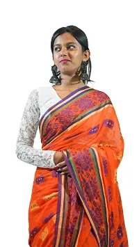 Stylish Orange Pure Cotton Tant Saree Without Blouse Piece For Women-thumb1