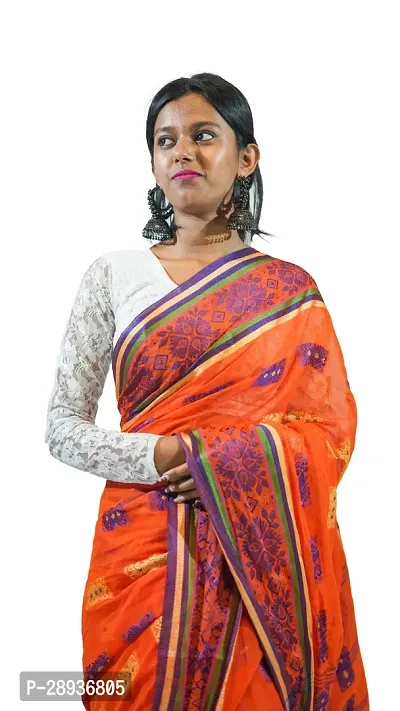 Stylish Orange Pure Cotton Tant Saree Without Blouse Piece For Women-thumb2