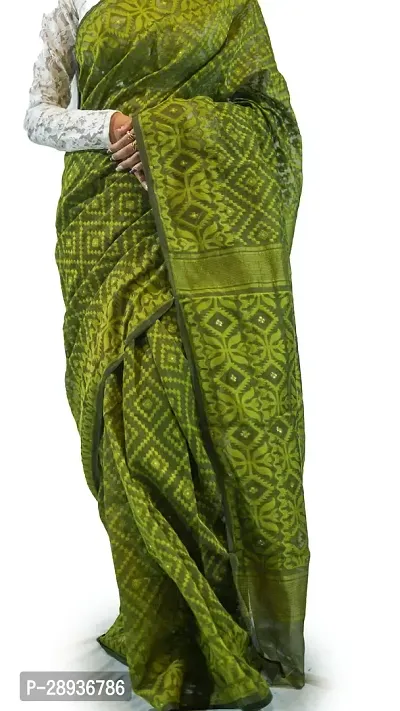 Stylish Pista Green Cotton Soft Dhakai Jamdani Saree With Blouse Piece For Women-thumb3