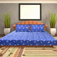 The Dream Weavers Microfiber 144 TC Bed Sheet Double Bed with 2 Pillow Covers 220 cm x 244 cm, (Dark Blue)-thumb1