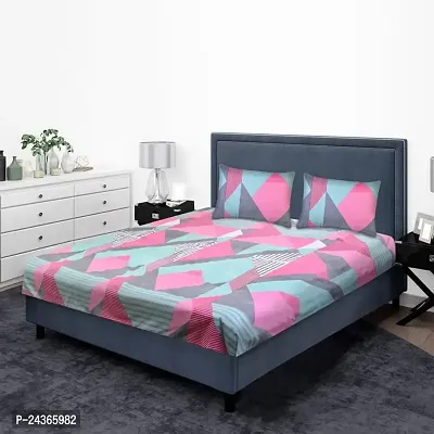 The Dream Weavers Microfiber 144 TC Bed Sheet Double Bed with 2 Pillow Covers 220 cm x 244 cm, (Pink and Teal)