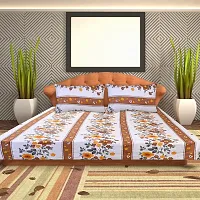 The Dream Weavers Microfiber 144 TC Bedsheet for Double Bed with 2 Pillow Covers 220 cm x 244 cm, (Brown and White)-thumb1