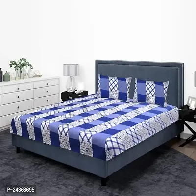 The Dream Weavers Microfiber 144 TC Bedsheet for Double Bed with 2 Pillow Covers 220 cm x 244 cm, (Blue and White)