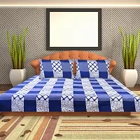 The Dream Weavers Microfiber 144 TC Bedsheet for Double Bed with 2 Pillow Covers 220 cm x 244 cm, (Blue and White)-thumb1