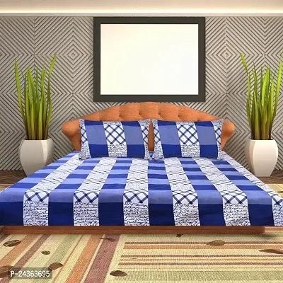 The Dream Weavers Microfiber 144 TC Bedsheet for Double Bed with 2 Pillow Covers 220 cm x 244 cm, (Blue and White)-thumb2