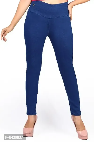 High Waist Broad Belt Denim Ankle Size Royal Blue Jeans Jegging For Womens-thumb0