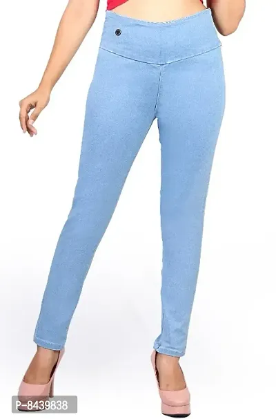 High Waist Broad Belt Denim Ankle Size Sky Blue Jeans Jegging For Womens