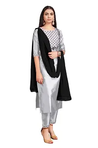 Grey Cotton Embroidered Kurta Pant and Dupatta Set For Women-thumb2