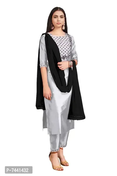Reliable Grey Cotton Embroidered Kurta with Pant And Dupatta Set For Women-thumb3