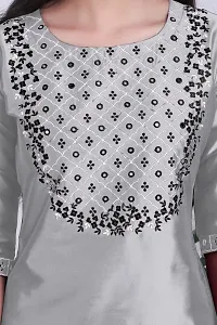 Grey Cotton Embroidered Kurta Pant and Dupatta Set For Women-thumb4