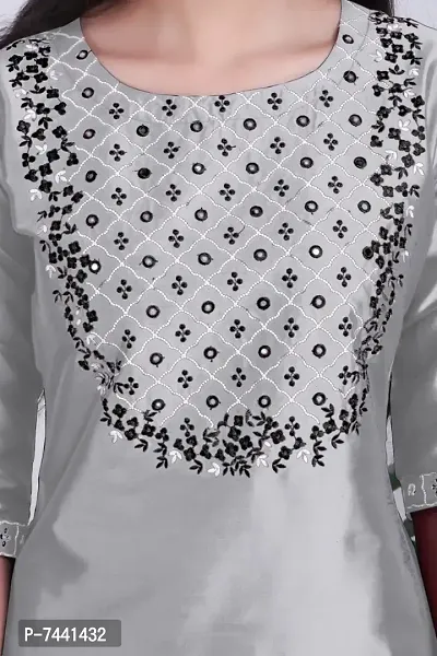 Grey Cotton Embroidered Kurta Pant and Dupatta Set For Women-thumb5
