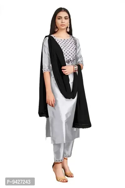 Classic Art Silk Embroidered Kurta, Bottom and Dupatta Set for Women-thumb0