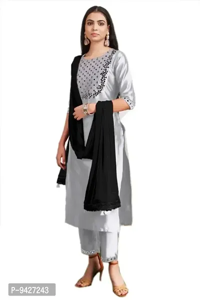 Classic Art Silk Embroidered Kurta, Bottom and Dupatta Set for Women-thumb2