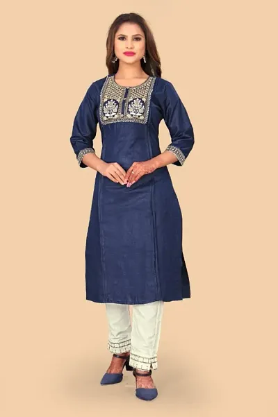 Stylish Cotton Embroidered Kurti Bottom Set