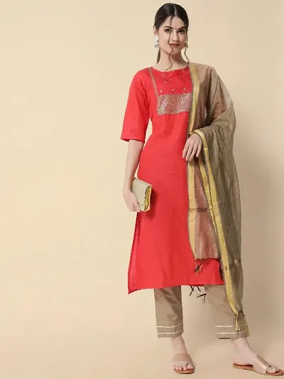 Blend Sequence Kurta Pant Dupatta Set For Women