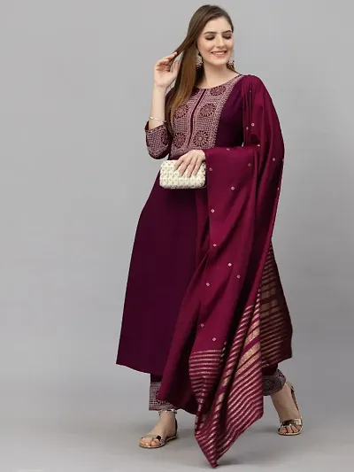 Stylish Viscose Rayon Kurta Bottom Dupatta Set