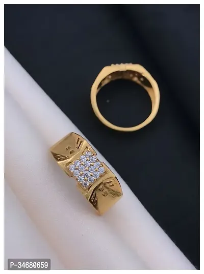 Alluring Golden Brass Crystal Artificial Stone Rings For Men-thumb0