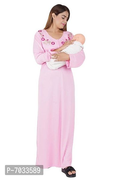 REN STAR Womens Hosiery Cotton, Nursing, Feeding, Maternity Nighty - Zip Opening at Bust - Before and After Baby Multipurpose Night Dress-thumb0