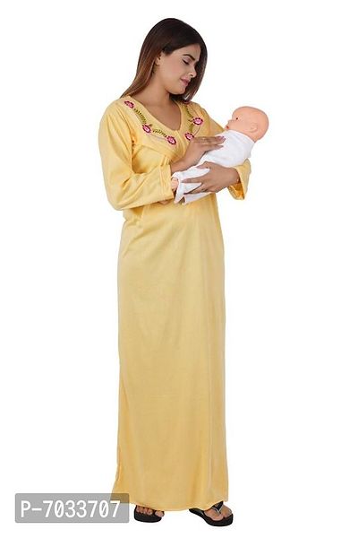 REN STAR Womens Hosiery Cotton, Nursing, Feeding, Maternity Nighty - Zip Opening at Bust - Before and After Baby Multipurpose Night Dress-thumb0