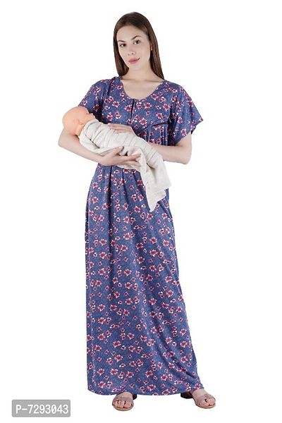 REN STAR Womens Hosiery Cotton Floral Print, Nursing, Feeding, Maternity Nighty - Zip Opening at Bust - Before and After Baby Multipurpose Night Dress-thumb0