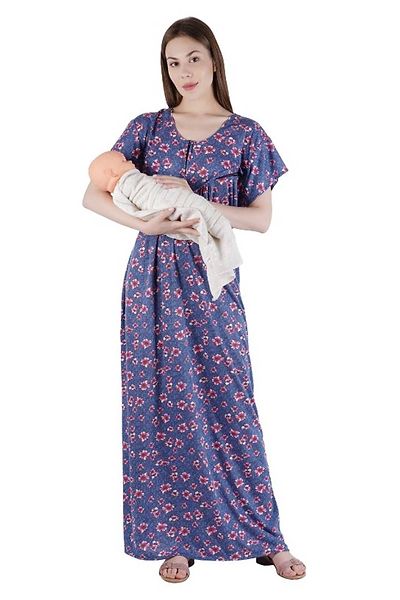 REN STAR Womens Hosiery Cotton Floral Print, Nursing, Feeding, Maternity Nighty - Zip Opening at Bust - Before and After Baby Multipurpose Night Dress