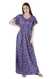 REN STAR Womens Hosiery Cotton Floral Print, Nursing, Feeding, Maternity Nighty - Zip Opening at Bust - Before and After Baby Multipurpose Night Dress-thumb3