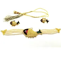 gold plated fish design crystal necklace set-thumb2