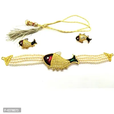 gold plated fish design crystal necklace set-thumb3