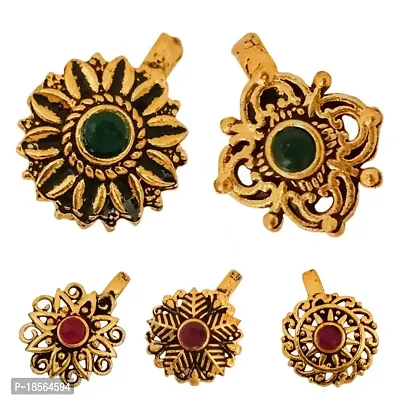 Saubhagya Collection ''Nose Pin Nose Ring Nose Stud Nath Traditional Golden Oxidised Without Piercing Floral Shaped  Nose Pin Set Nosepin Combo Valentines Birthday Gift for Girls