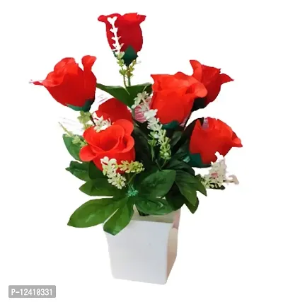 DUCTOR Artificial Natural Looking Red Kali Rose 7 Flower Pot . Perfect for Home, Dinning Table,Office Table,Shops,Wall Design Decoration, H ~32cm ( 12.5 Inch )