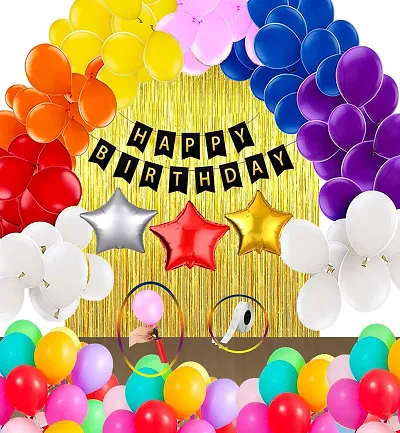 Ductor Birthday Decoration Kit Combo (90 Pcs), Rainbow Theme Include Happy Birthday Banner, Air Pump, Golden Curtain, Glue Dot Tape, Star Balloons