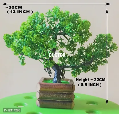 DUCTOR Natural Looking Wild Bonsai Artificial Green Tree Plant with Wooden Pot with Birds . Best Design for Home,Office,Living Room,Table top Decoration . H~22cm ( 8.5 INCH )-thumb2