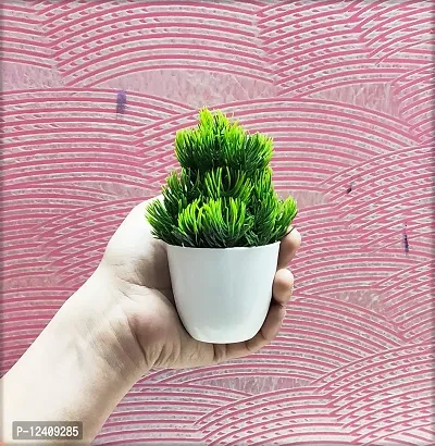 DUCTOR Natural Looking Bonsai Artificial Green Small Plant with Pot Pack of 3 . Best Design for Home,Office Decoration . H~15cm ( 6 INCH )-thumb3