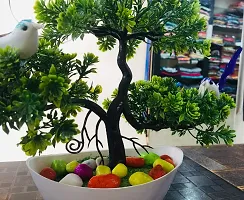 DUCTOR Natural Looking Bonsai Artificial Tree Plant with Pot + Bird + Multicolor Pebbles . Best Design for Home,Office,Living Room Decoration and Gift Item . H~24cm-thumb1