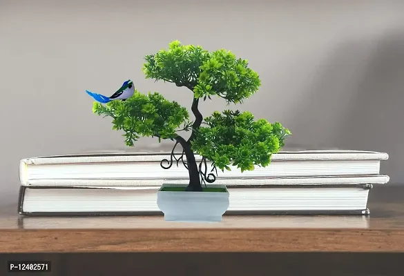 Ductor Natural Looking Bonsai Artificial Tree Plant with Pot + Bird . Best Design for Home,Office,Living Room Decoration and Gift Item . H~24cm